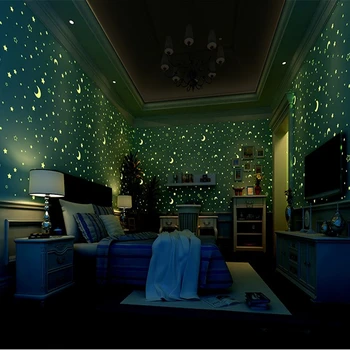 

Wallpapers Youman 3D Luminous Roll Stars And The Moon Boys And Girls Children's Room Bedroom Ceiling Fluorescent Wallpaper Home