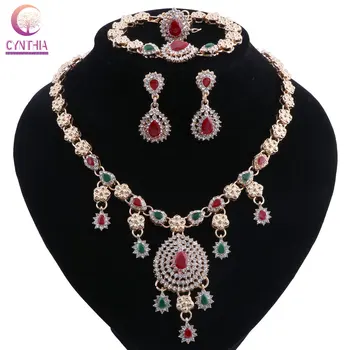 

Nigerian Beads Necklace Jewelry Set Red Green Luxury Cubic Zirconia Women Wedding Jewelry Sets for Brides Turkish Jewelry