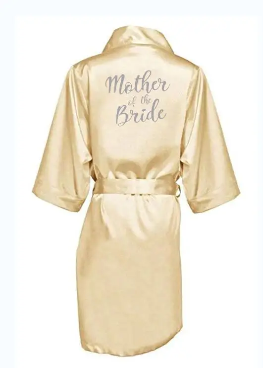 Цвет шампанского, золотой халат с серебристо-серым надписью прием гостей в доме невесты мать костюм жениха невесты женский плащ атласные халаты - Цвет: cham mother bride