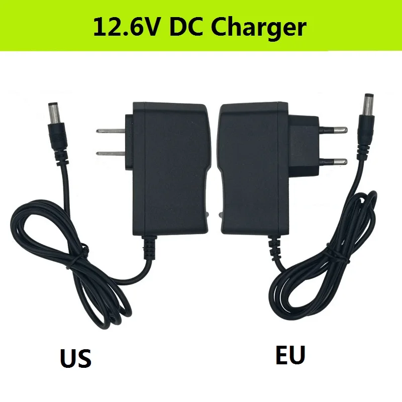 18650 зарядное устройство для литиевых батарей 12,6 V 2A 12,6 V 1A EU US Plug DC 5,5 мм* 2,1 мм 100-220V литиевая литий-ионная батарея настенное зарядное устройство 1 м