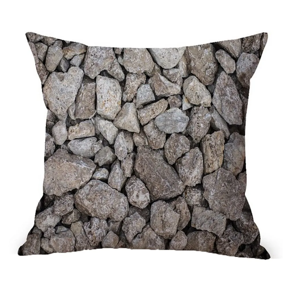 

r soft fabric Cushion Cover Woodgrain And Rock Stones Print Linen Sofa Pillowcase Home Decor Fashion printed pillowcase 2019