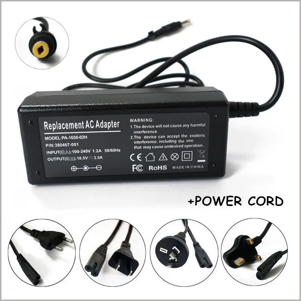 

18.5V 3.5A 65W Laptop Charger AC Adapter For HP 380467-003 402018-001 DC359A ppp009h ppp009L Yellow DC Plug 4.8mm*1.7mm