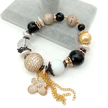 

8'' White Coin Pearl Porcelain Onyx Bracelet CZPave Pendant