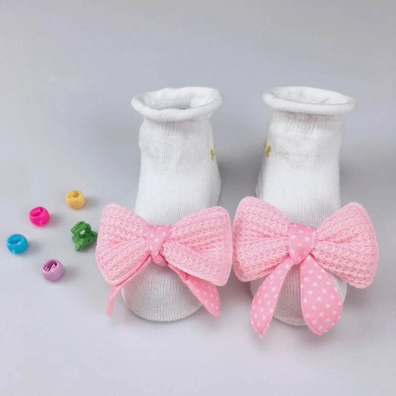 AiKway/Хлопковые носки с рисунком короны для новорожденных, украшенные кукольными украшениями, однотонные детские носки для мальчиков и девочек, мягкие носки для младенцев - Цвет: Pink bow
