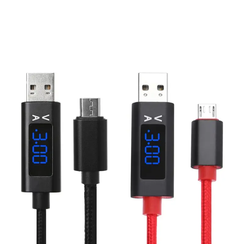 3A Напряжение и ток синий светодиодный Дисплей микро USB кабель с нейлоновой оплеткой для быстрой зарядки и синхронизации данных провод для Samsung Xiaomi huawei и