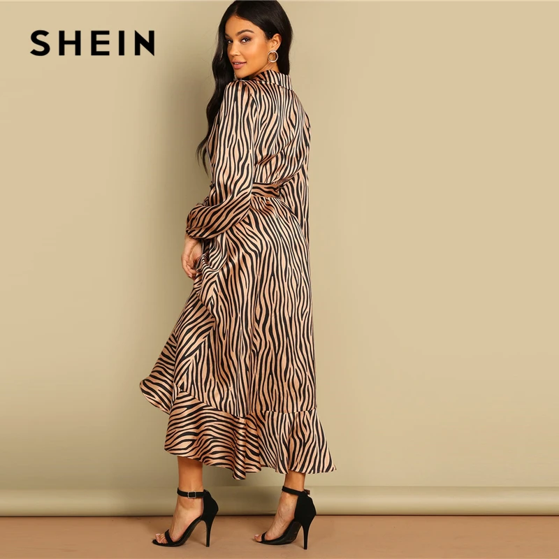 SHEIN Макси Платье С Анималистическим Принтом И Глубоким Вырезом Элегантное На