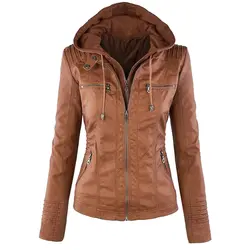 Винтажная кожаная куртка, большие размеры, женские модные куртки с капюшоном и пальто, осенние короткие простые chaqueta cuero mujer C70802