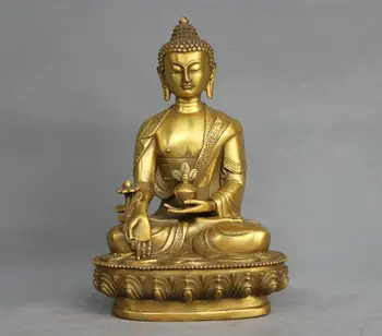 

8" Tibet Pure Bronze Medicine Buddha Bhaisajyaguru Statue