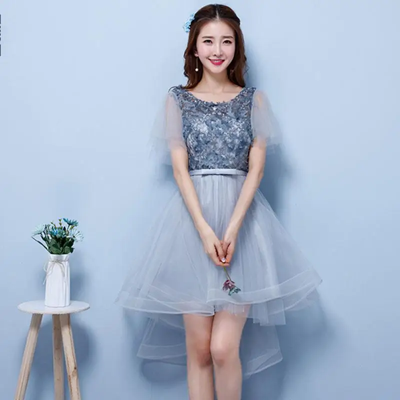 Bandage Formal Mesh Dresses Graduation High Low Slim Evening Gown Sexy Women Party Homecoming Gowns Vestidos De Festa Longo - Цвет: Gray 2
