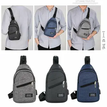 

Men's USB Charging Sling Shoulder Bag Chest Bag Solid Zipper Large Capacity Crossbody Messenger Bag Sports Travel Business Bag