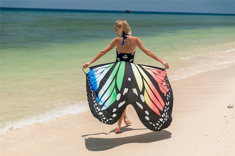 Пляжное платье-комбинация с принтом, летняя пляжная одежда, женские туники, богемное пляжное платье с бабочкой, большой размер