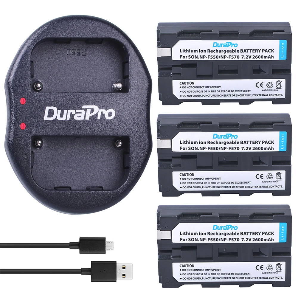 DuraPro 3 шт. NP-F550 NP-F570 NP F550 F570 запасная батарея + USB двойное зарядное устройство для Sony