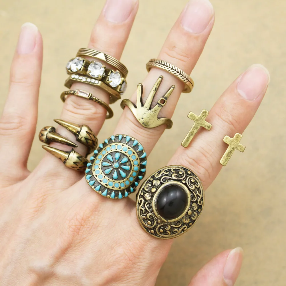 

Vintage 10x Gold Tribal Dome Bali Mayan Calendar Cross Gem stone Mexico Band Finger Ring for Women Jewelry Men anel Bijoux