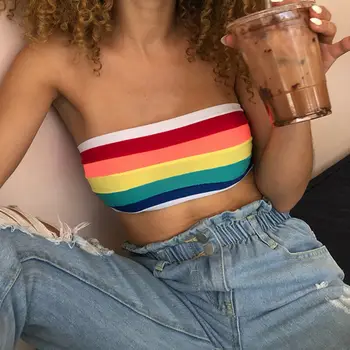 

Summer Women Rainbow Sexy Off-shoulder Tube Top Strapless fashion Comfortable Bra Vests