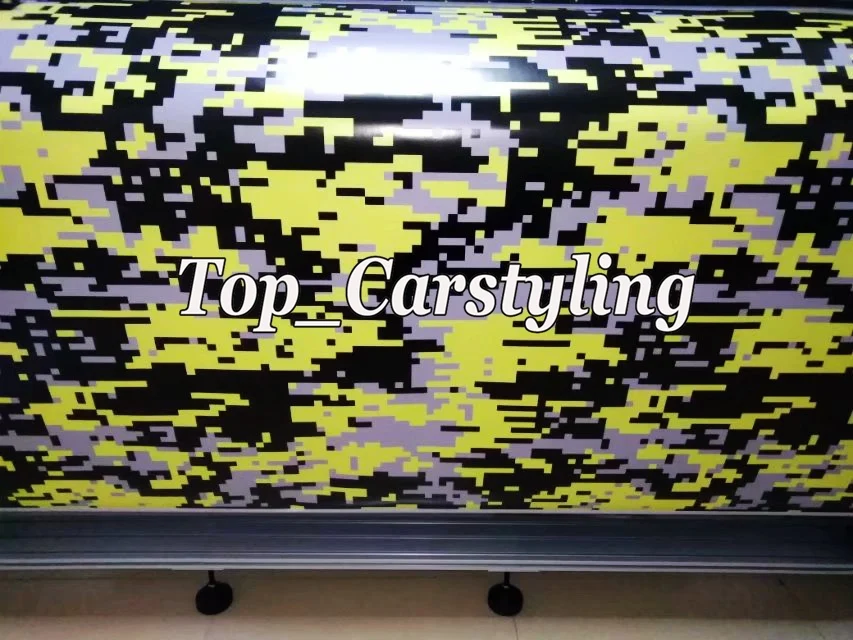 Yellow black pixed camo digital Tiger car wrapping covering with air bubble free (18)
