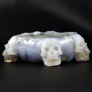 

7.36" BRAZIL GEODE AGATE Handmade Carved Crystal Skull Crystal Realistic Crystal Healing Furnishing Articles Figurine AD75