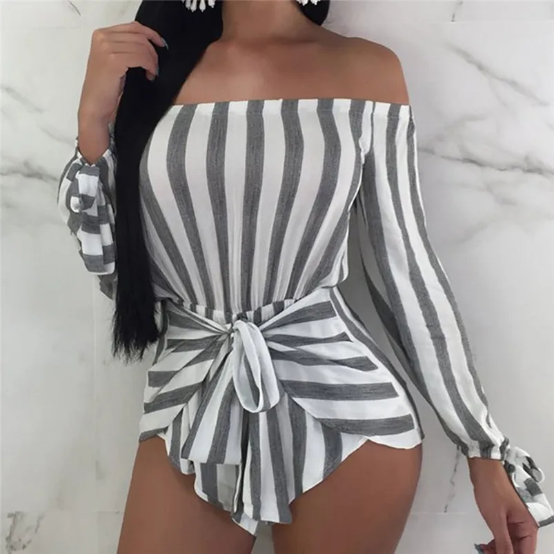 Rompers Womens Jumpsuit 2018 New One Piece Bodysuit Summer Overalls Off Shoulder Long Sleeve Bandage Sexy Playsuit H01 (1)