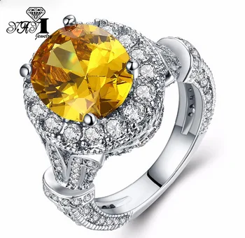 

YaYI Jewelry Fashion Princess Cut 6.3 CT Yellow Zircon Silver Color Engagement Rings wedding Rings Party Rings