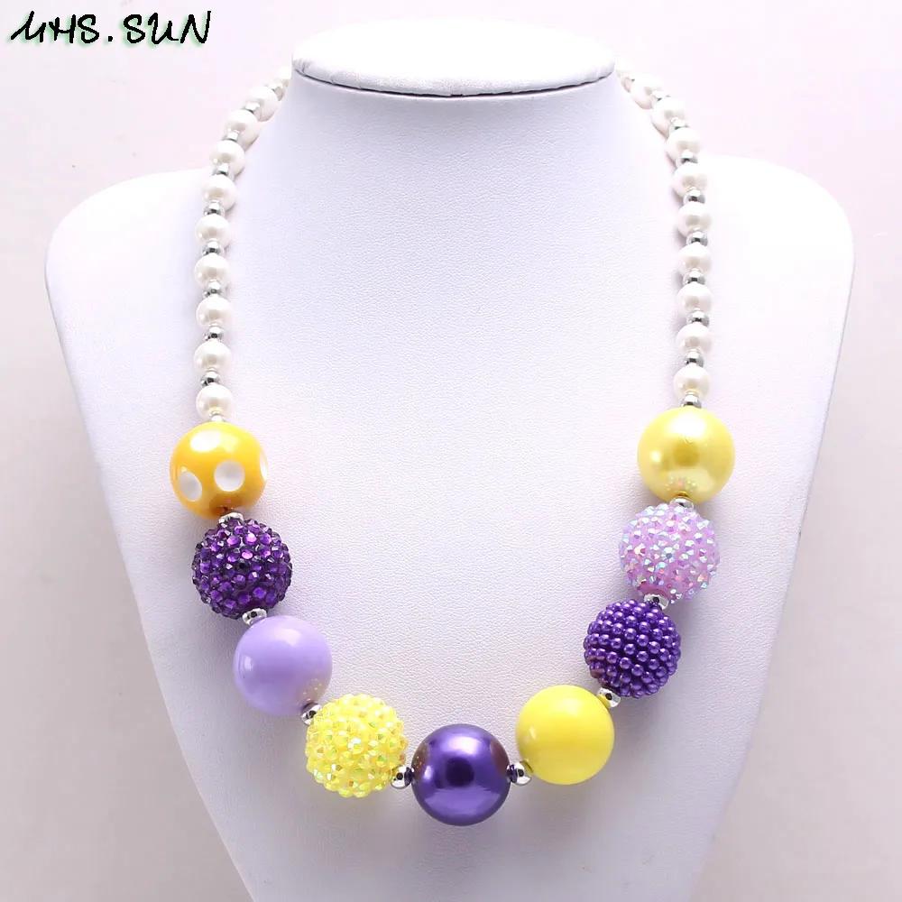 BN549-1 (5),$2.3.Yellowpurplewhite beads necklace fashion child kids chunky bubblegum necklace for girls birthday gift jewelry JPG