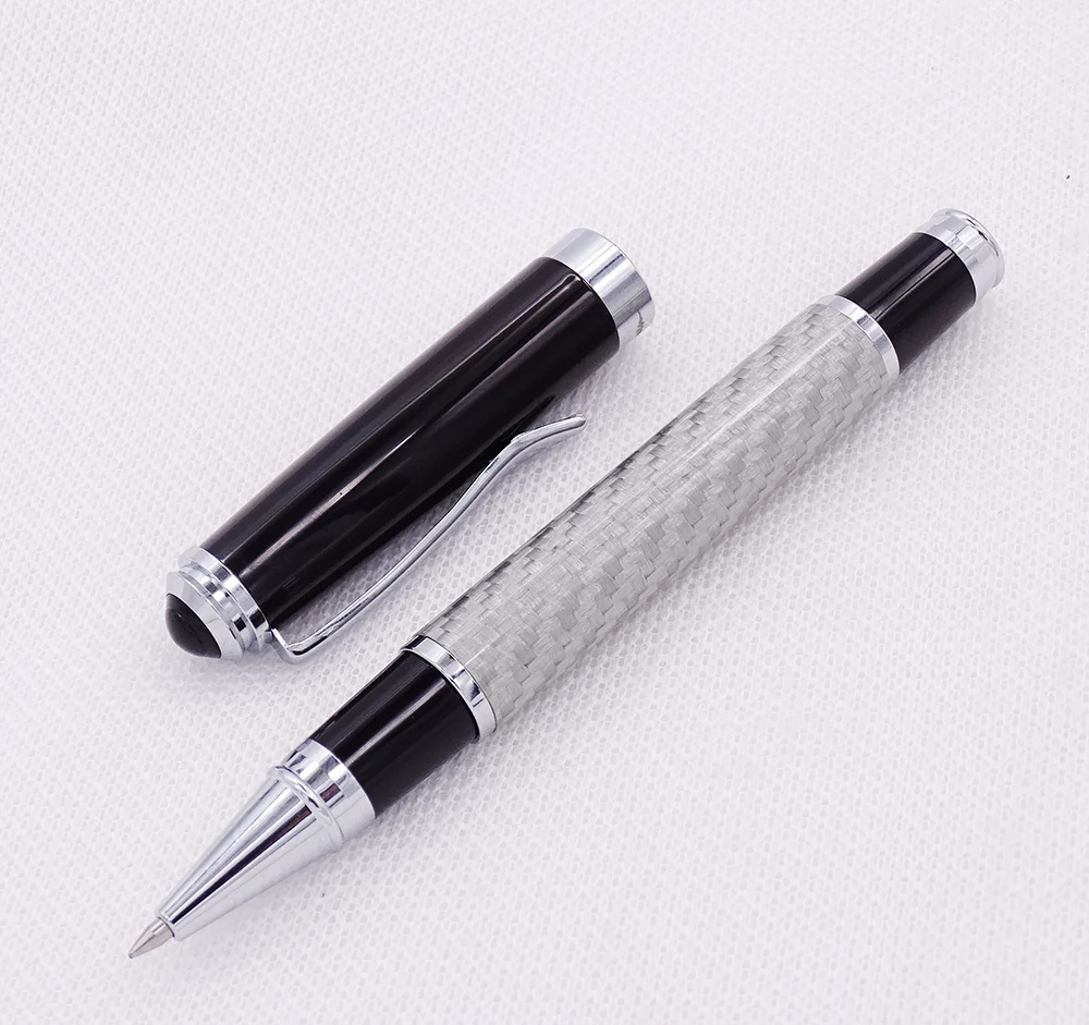 Fuliwen Carbon Fiber Fashion Roller Ball  Pen with Smooth Refill , Advanced Little Silver Grid & Black Cap Advanced Writing Pen