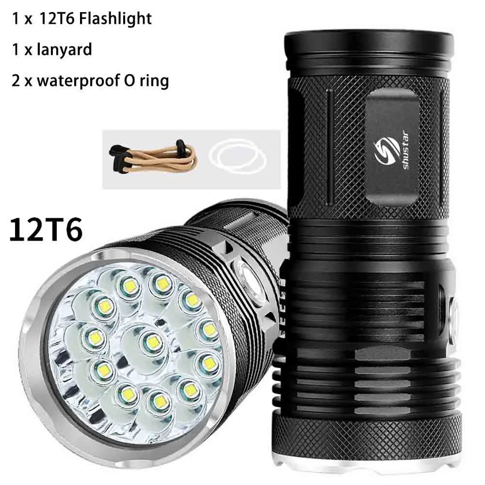 Powerful LED Flashlight with 18 x T6 LED Lamp bead waterproof searchlight Wide range Use 4 x 18650 battery of lighting - Испускаемый цвет: 12T6