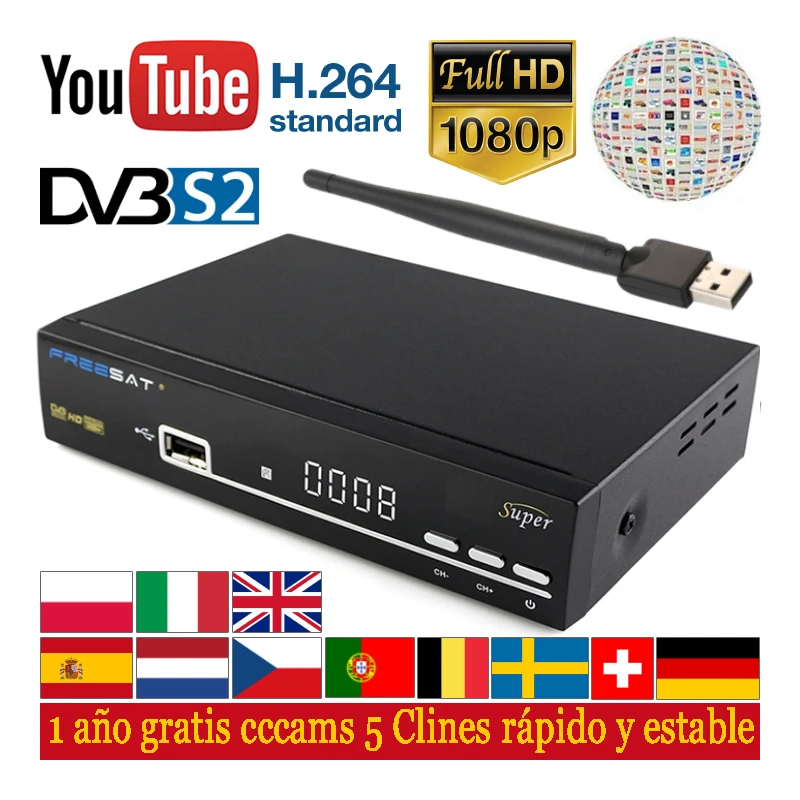 

Satxtrem V8 Super DVB-S2 Digital Satellite TV Receiver Full HD 1080P Satellite Network TV Decoder With Cccams Free 1 Year Free