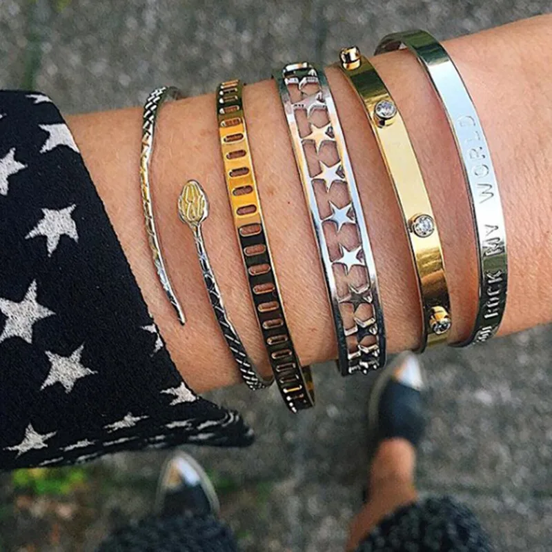 Регулируемый браслет из нержавеющей стали с 5 камнями 50 шт./лот|bracelets & bangles|stainless