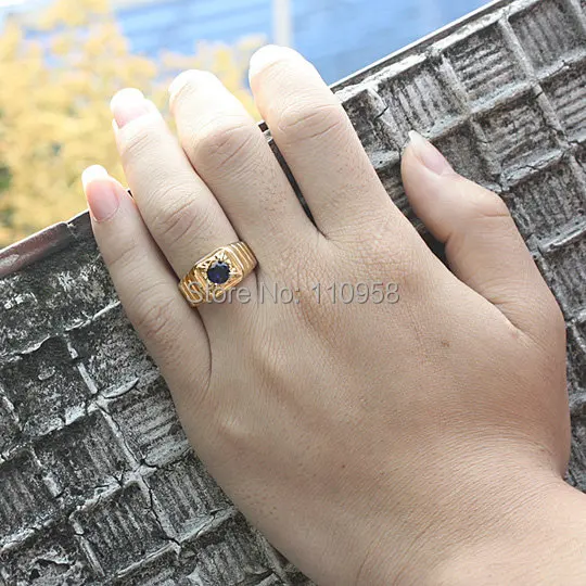 Мужское кольцо с круглым камнем 6 мм R113 Размер 10 11 12 13|blue sapphire|gold platedblack onyx |