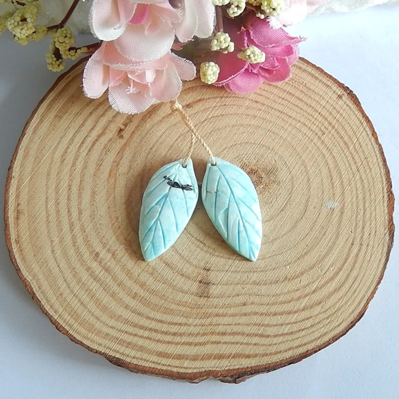 

Natural Larimar Carved Leaves fashion woman Earrings,Charms Women Earrings Jewelry Gift Gem Customized,30x14x5mm,5g