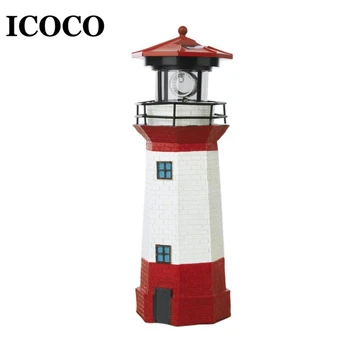 

ICOCO Solar Power LED Lighthouse Light with Rotating Light Beam 29CM Home Garden Decoration Fence Lawn Lamp Fairy Light