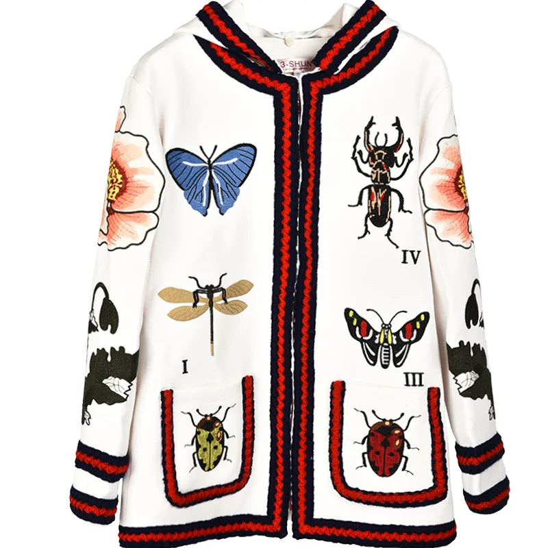 Autumn Winter Women Cardigans Luxury Brand Design Knitted Christmas High Quality Butterfly Flowers Embroidery Coat New |