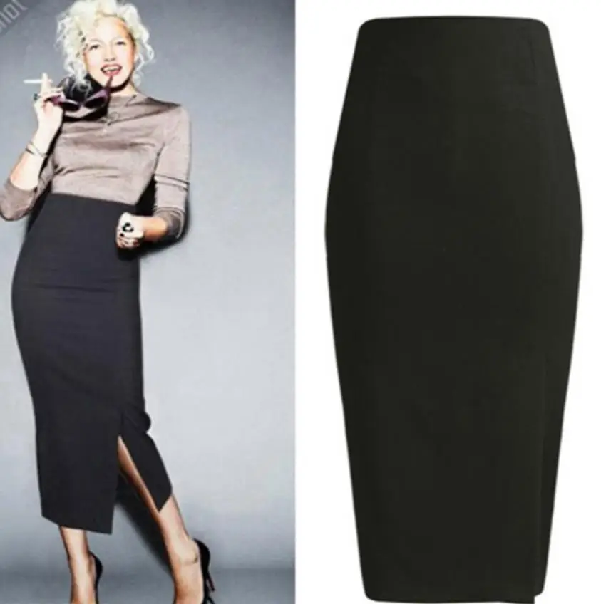 Женские юбки с высокой талией, женские осенние зимние шерстяные юбки размера плюс, рабочая офисная юбка-карандаш