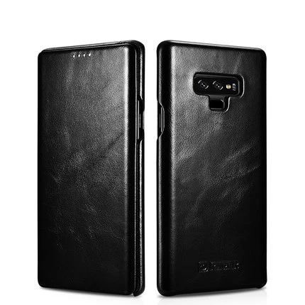 Винтажный Ретро чехол с закругленными краями для samsung GALAXY Note 9 Note9, icarer, брендовый чехол из натуральной коровьей кожи - Цвет: Черный