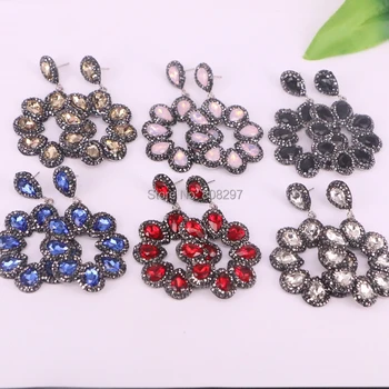 

Hot 5pairs handmade Gorgeous Flower Bohemia water drop translucent crystal pave rhinestone Earrings for women