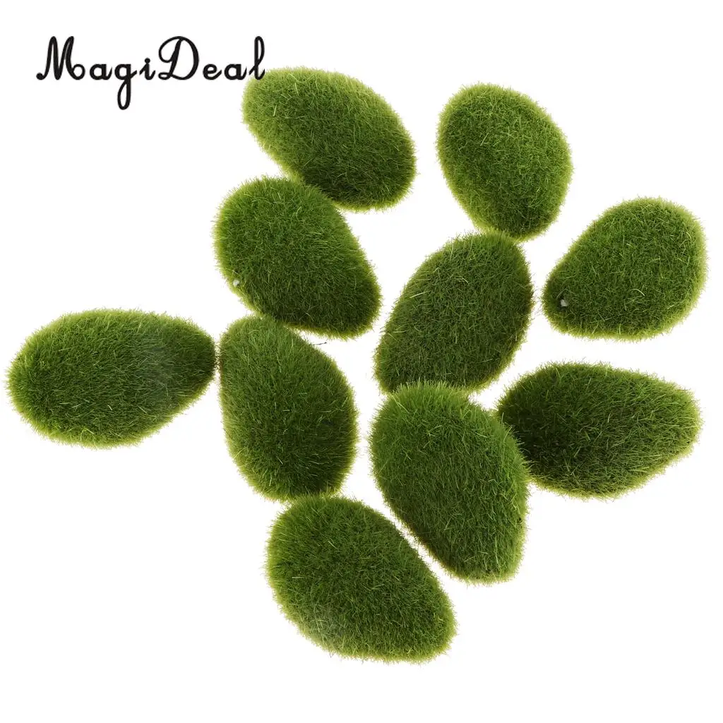 10pcs Artificial Decorative Moss Stones Ball Simulation Flocking Bryophytes Grass Plants Green Moss DIY Micro Landscape Decor