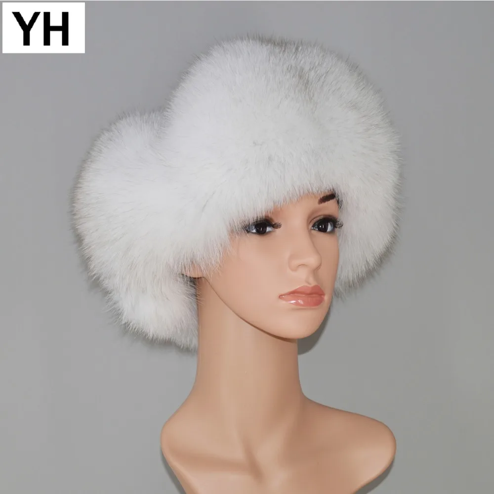 

2019 Women Lovely Fox Fur Hats Natural Raccoon Fox Fur Russian Ushanka Hat Winter Quality Thick Warm Ears Bomber Cap New Arrival