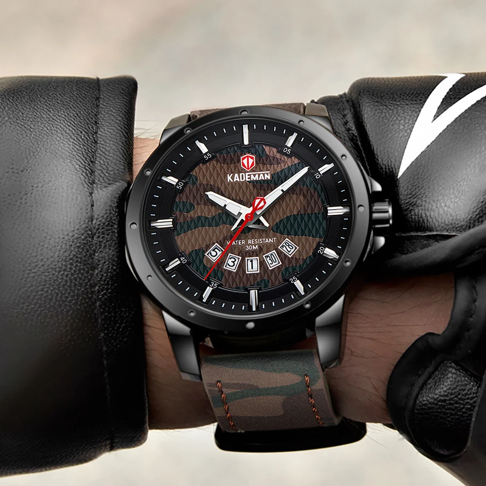 

KADEMAN Luxury Brand Fashion Men Sports Watches Men's Quartz Date Clock Man Leather Strap Military Army Waterproof Wrist watch