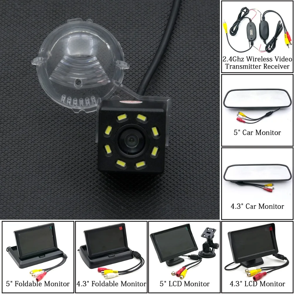 

8LED Car Parking Rear View Camera 4.3 5 inch Mirror Monitor 2.4GHZ Wireless For Suzuki SX-4 SX4 Grand Vitara Alto S-Cross Liana
