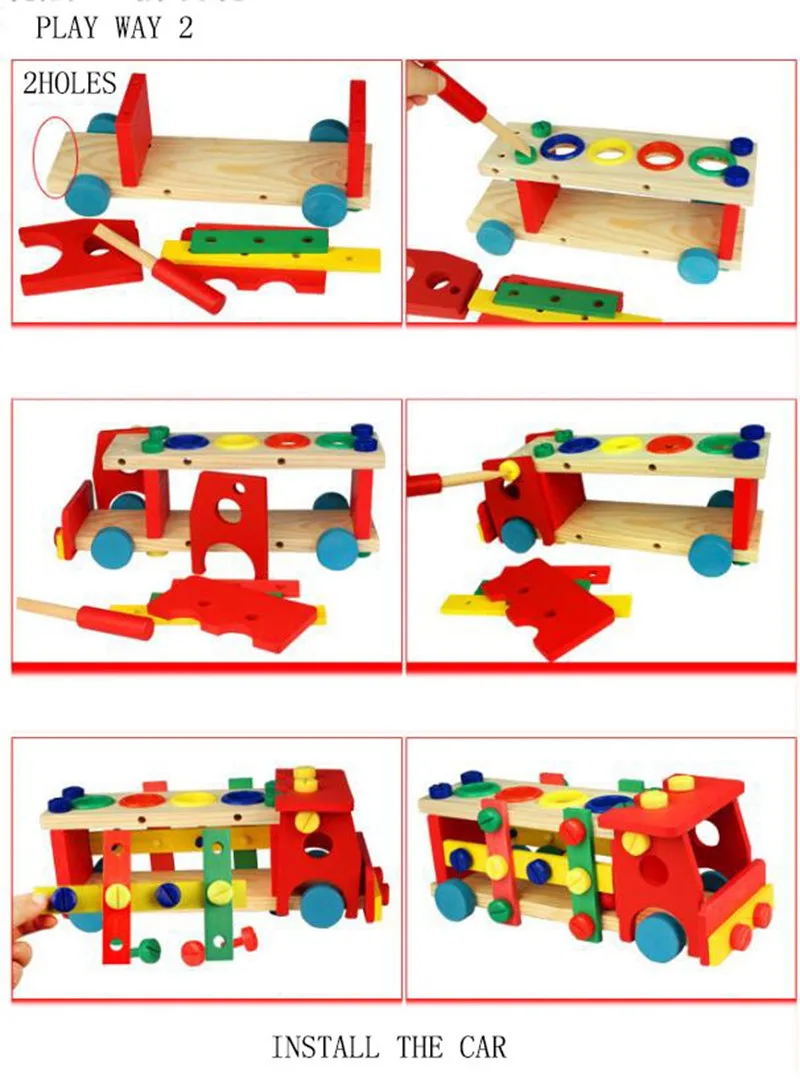 MOTOHOOD 111229cm Wooden Toys Screw Nut Truck Car Knock Ball Developmental Baby Intelligence Toys Educational Building Blocks (6)