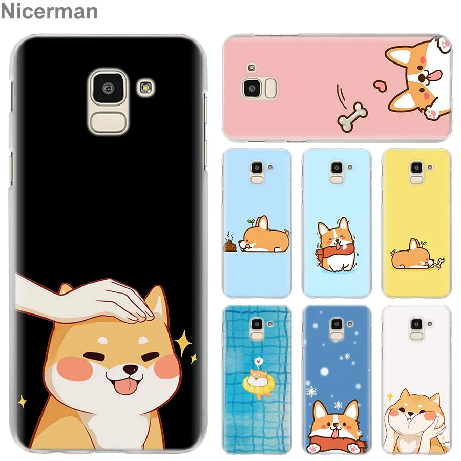 

cartoon Corgi dog Shiba Inu Phone Cases for Samsung Galaxy J4 J6 Plus J3 J7 J8 2018 C2 Core J5 J7 Prime hard PC case Coque