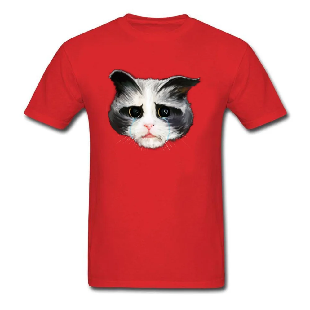 New Design Man T Shirts Sad Cat Casual Tops & Tees 100% Cotton Short Sleeve Fashionable Sweatshirts Round Collar Sad Cat red