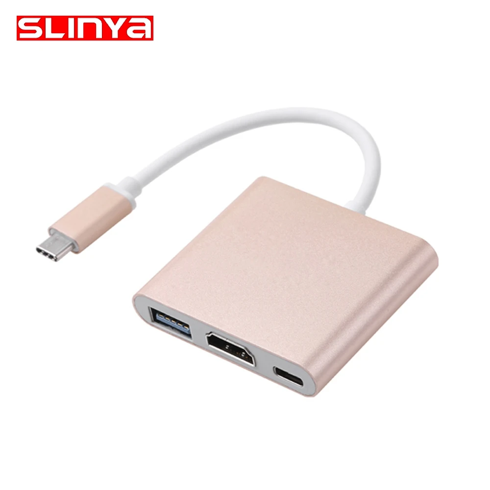 10 шт./лот 3 в 1 Алюминиевый Тип C USB 3,1 концентратор USB-C к USB 3,0 HDMI Тип C Женский адаптер кабель для Macbook retina