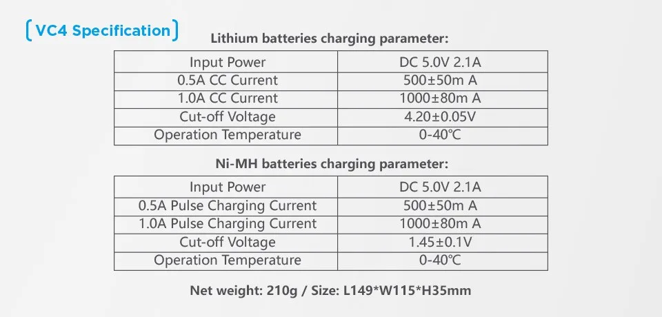 XTAR VC2 VC4 зарядное устройство Универсальный ЖК-экран дисплей USB Ni-MH/Ni-CD Li-Ion 18650 20700 21700 22650 26650 18500 18700 16340