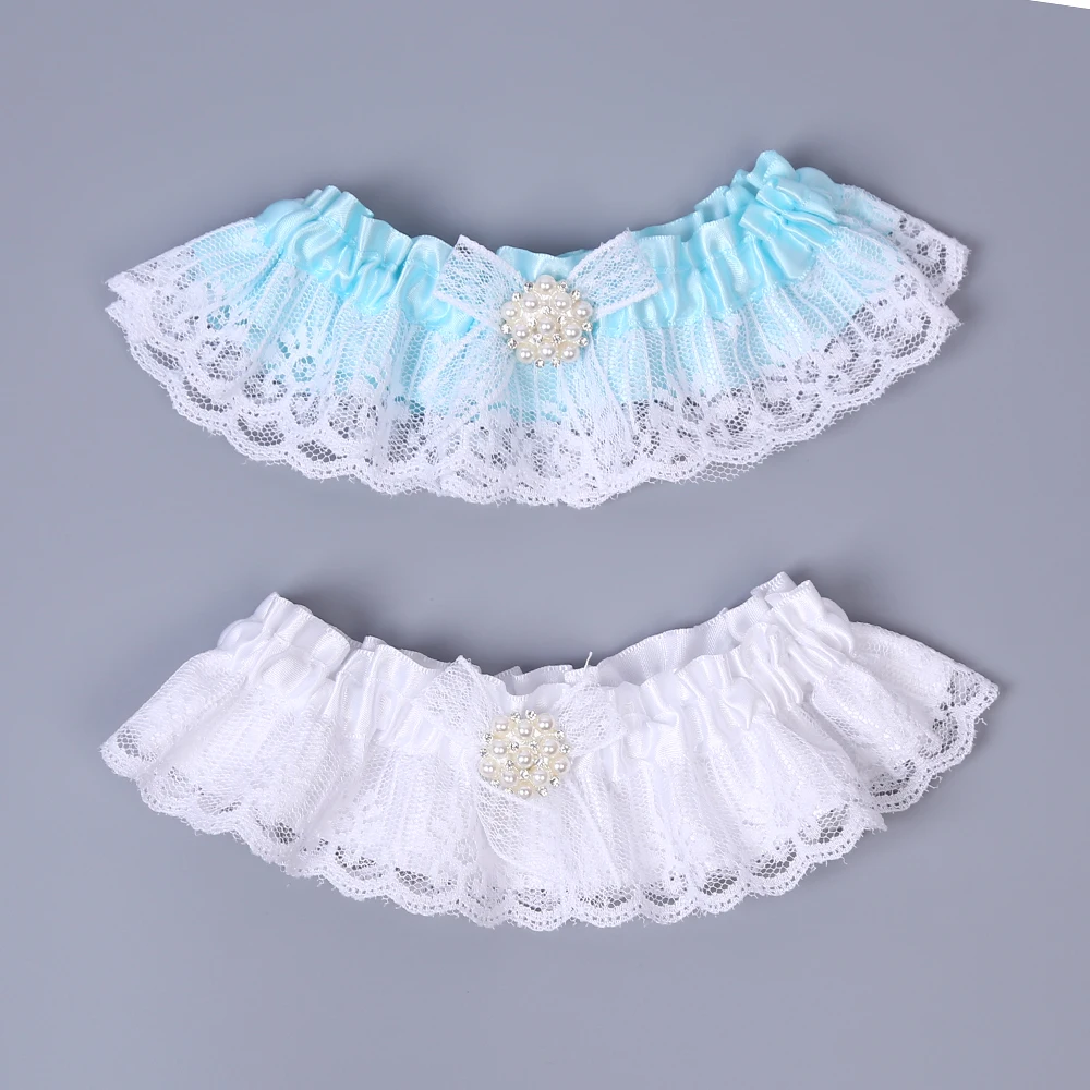 

Wedding Garter Blue Lace Bridal Garter Set Rhinestone Pearl Garter Vintage Belt Sexy Leg Loop
