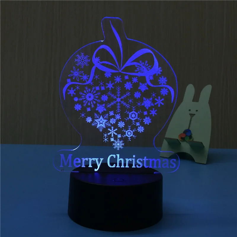 Счастливого Рождества 3D ночник 7 цветов Изменение USB снег визуальный свет Новогодняя елка, для дома Декор лампы светодиод USB 3D прикроватная