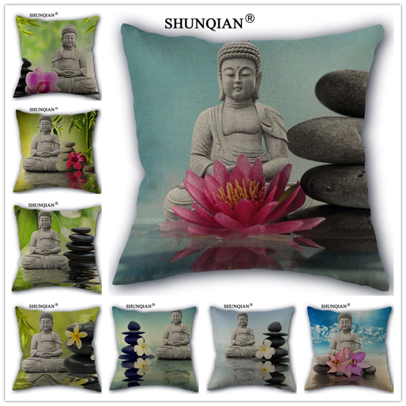 

WJY421 Zen stone Buddha Pillowcase Throw Pillow Case Decorative Pillow Case 45x45cm Customize Gift Pillowcase