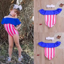 Купальный костюм для девочек, милый цельный купальный костюм для маленьких девочек, купальный костюм с оборками, пляжный купальный костюм+ повязка на голову, детский купальный костюм для девочек