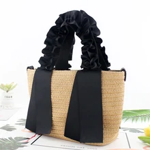 Черная лента переносная кружевная соломенная сумка на одно плечо тканая сумка новая модная пляжная сумка