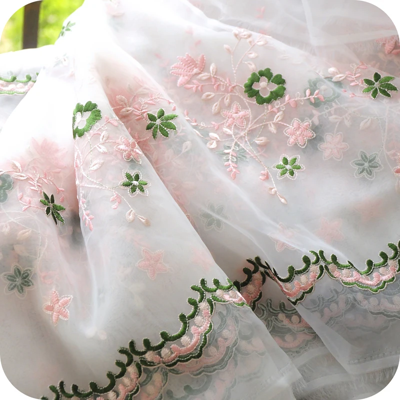 

130*100cm organza flower embroidery lace fabric embroidery Wedding Dress Tulle Skirt Material fabrics for patchwork