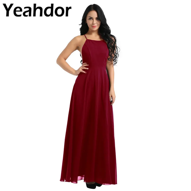 

Women Ladies Summer Chiffon Dress Sleeveless Spaghetti Strap Criss Cross Backless Elegant Bridesmaid Dresses Wedding Party Prom